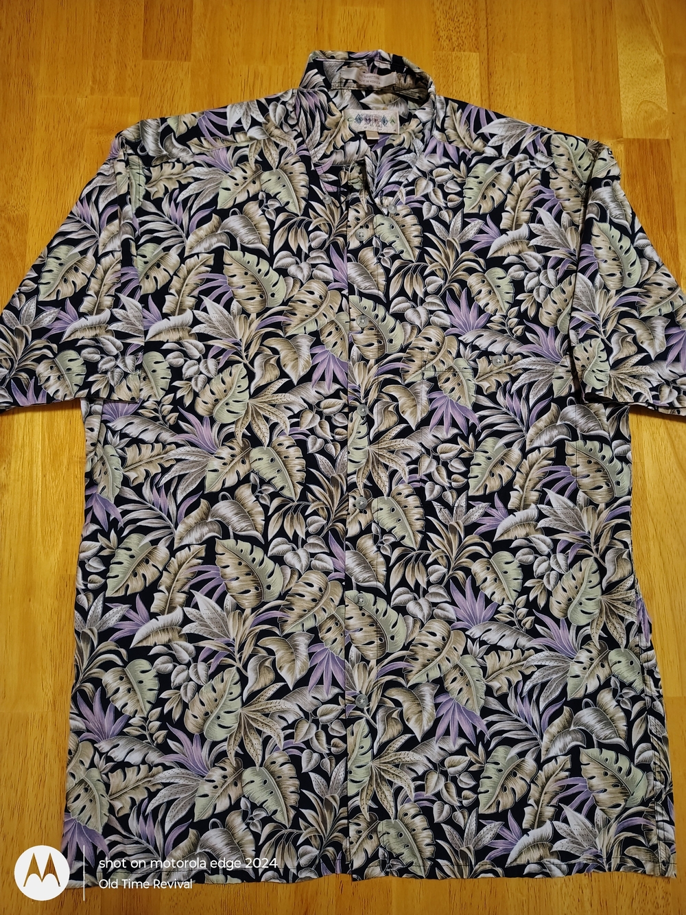 Campia Moda Shirt Men's Small Tropical Monstera Leaf Cotton Button Up Casual